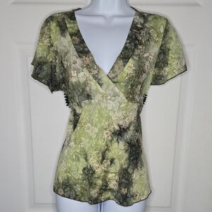 Floral Green V-Neck Blouse